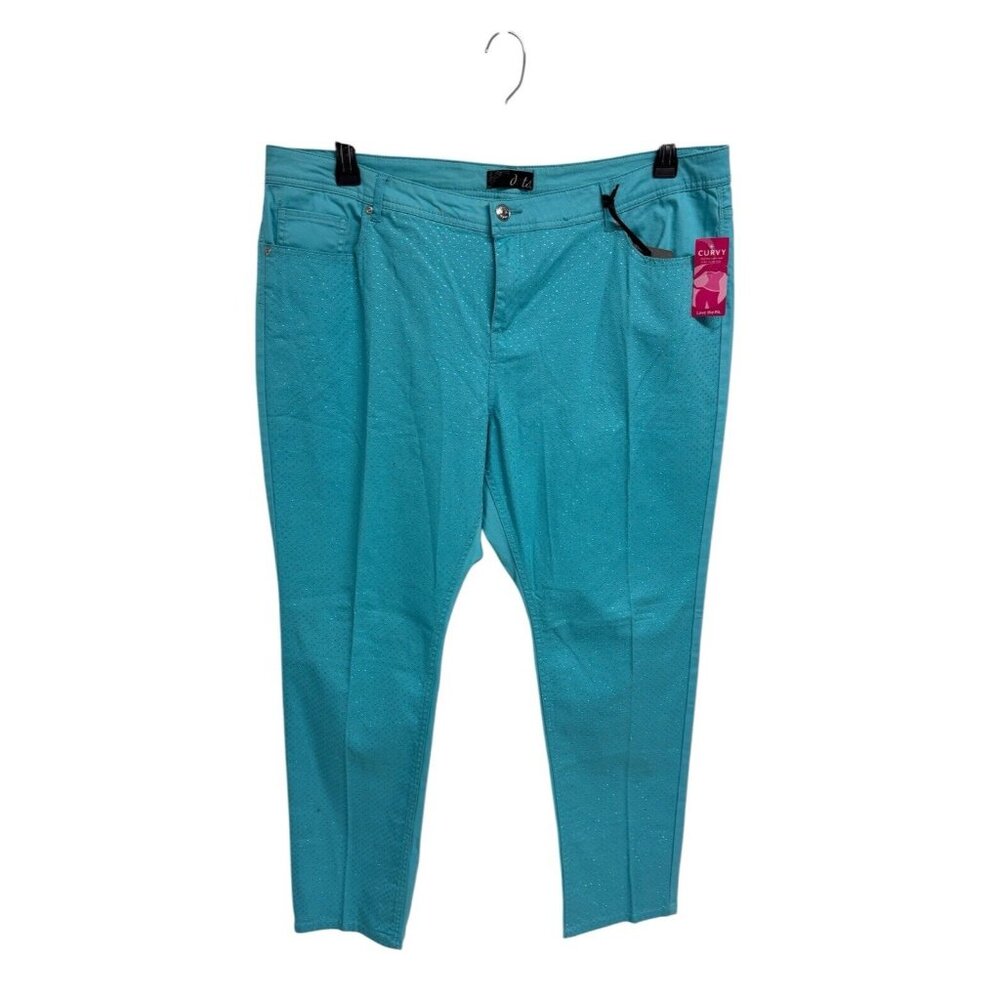 Dots women's curvy pants blue aquamarine glitter front straight leg size 24